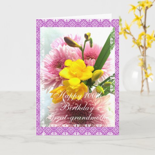 おばあちゃん素晴らしの100歳の誕生日の花束 カード (黄色い花)