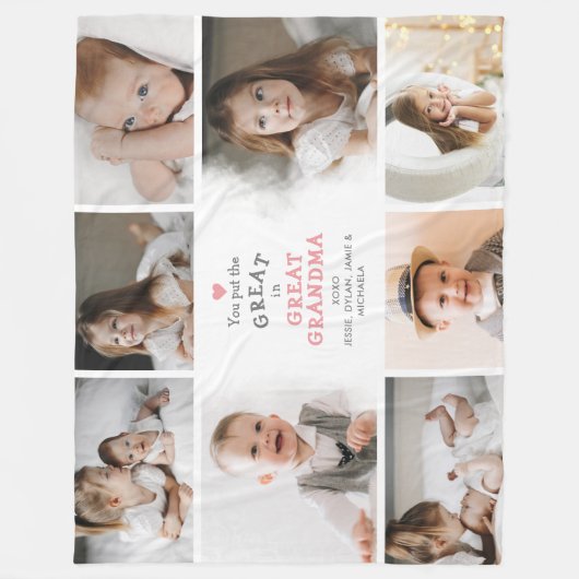 おばあちゃん素晴らしの8枚素晴らし写真に入れる フリースブランケット (正面)