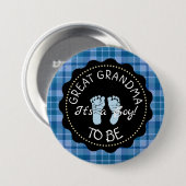 おばあちゃん素晴らしは青い格子柄の赤ちゃんシャワーボタン 缶バッジ (正面&裏面)