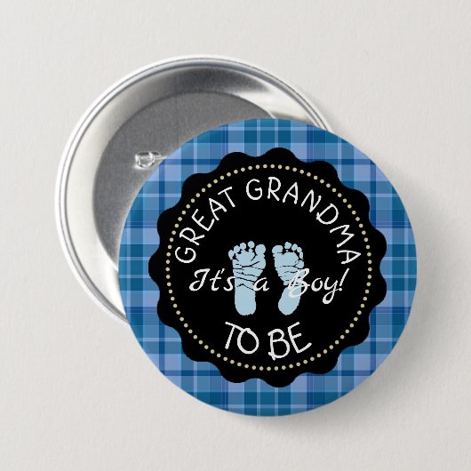 おばあちゃん素晴らしは青い格子柄の赤ちゃんシャワーボタン 缶バッジ (正面&裏面)