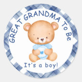 おばあちゃん素晴らしは青い格子模様の赤ちゃんシャワーになる ラウンドシール (正面)