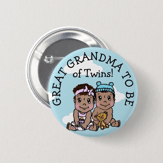 おばあちゃん素晴らしは、双子になるエスニック赤ちゃんシャワー 缶バッジ (正面&裏面)