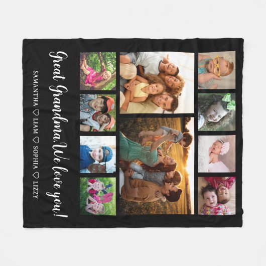 おばあちゃん素晴らしギフトグランドキッズ10フォトコラージュ フリースブランケット (正面(横))