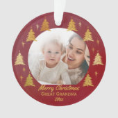 おばあちゃん素晴らしクリスマスフォトレッドと金ゴールド オーナメント (正面)