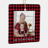 おばあちゃん素晴らしクリスマスフォトレッドバッファロープレイド セラミックオーナメント (右)