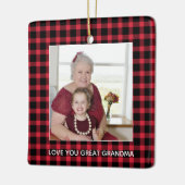 おばあちゃん素晴らしクリスマスフォトレッドバッファロープレイド セラミックオーナメント (左)