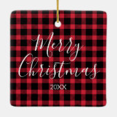 おばあちゃん素晴らしクリスマスフォトレッドバッファロープレイド セラミックオーナメント (裏面)