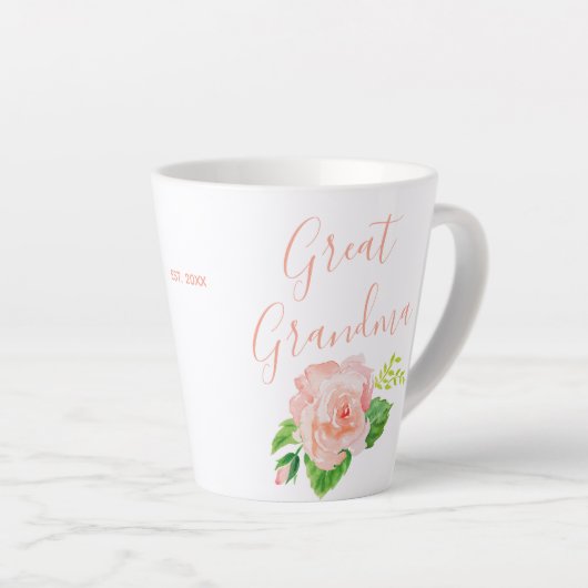 おばあちゃん素晴らしコーラルピンクウォーターカラーバラ カフェラテマグ (右アングル)
