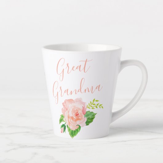 おばあちゃん素晴らしコーラルピンクウォーターカラーバラ カフェラテマグ (右)