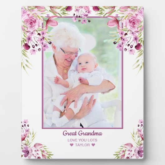 おばあちゃん素晴らしピンクと紫のフローラオーバーレイフォト フォトプラーク (正面)