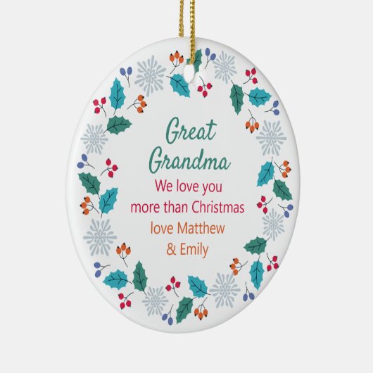 おばあちゃん素晴らし写真とウッドランドスノーフレークリース セラミックオーナメント (右)
