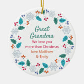 おばあちゃん素晴らし写真とウッドランドスノーフレークリース セラミックオーナメント (正面)