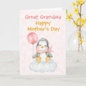 おばあちゃん素晴らし母の日ペンギンピンクカード カード (黄色い花)