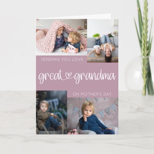 おばあちゃん素晴らし母の日4フォトコラージピンク シーズンカード (正面)