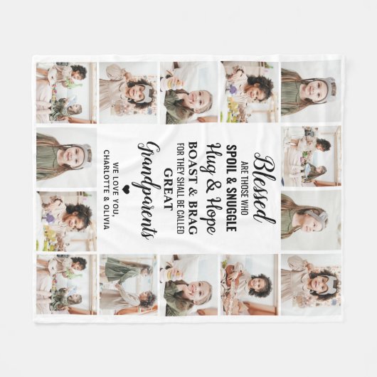 おばあちゃん素晴らし詩パーソナライズされた写真コラージュ フリースブランケット (正面(横))