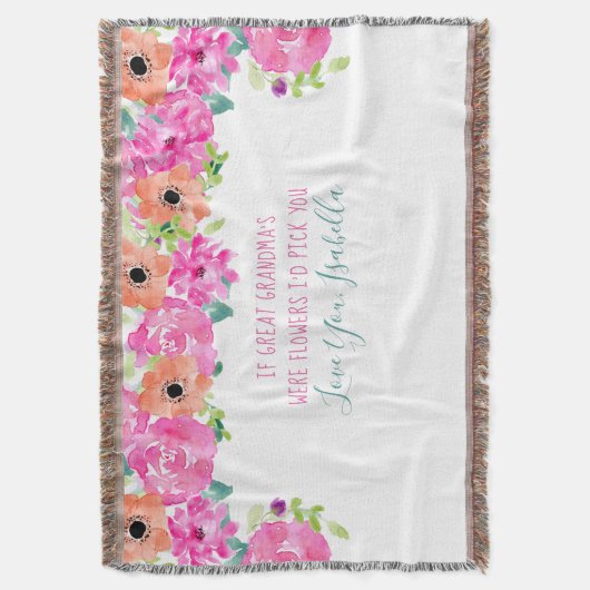 おばあちゃん素晴らし詩ピンクとオレンジフローラ スローブランケット (正面縦)