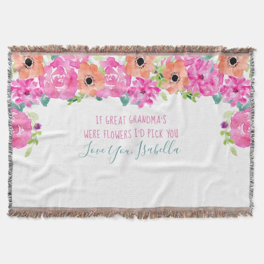 おばあちゃん素晴らし詩ピンクとオレンジフローラ スローブランケット (正面)