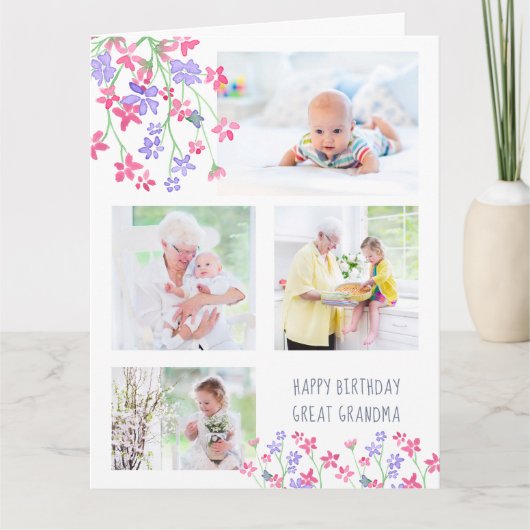 おばあちゃん素晴らし4写真ディッツィーピンク花誕生日 カード (正面)