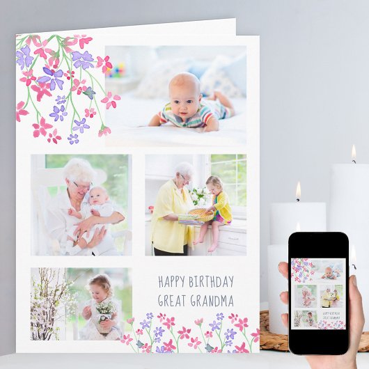 おばあちゃん素晴らし4写真ディッツィーピンク花誕生日 カード