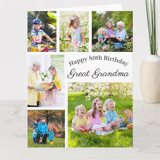 おばあちゃん素晴らし6フォトコラージュ任意の年齢の大きな誕生日 カード (正面)