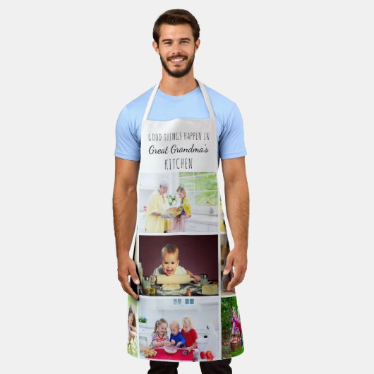 おばあちゃん素晴らし9フォトコラージキッチン引用文 エプロン (着用した状態)