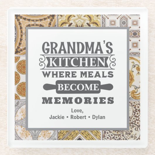 おばあちゃん素朴の食事が思い出に ガラスコースター (正面)