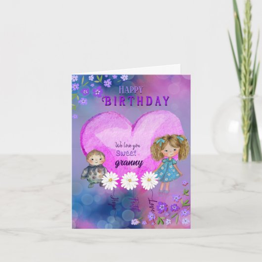 おばあちゃん紫かわいらし誕生日カード カード (正面)