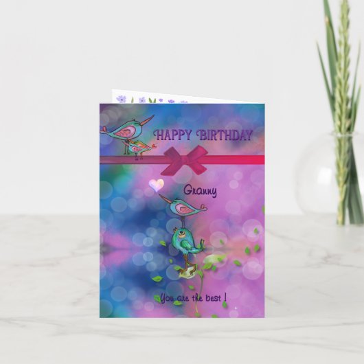 おばあちゃん紫かわいらし誕生日カード カード (裏面)