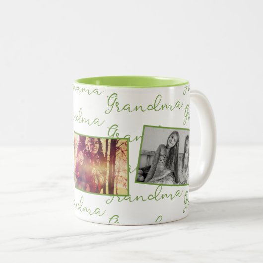 おばあちゃん緑のスクリプトカスタムと写真 ツートーンマグカップ (正面右)