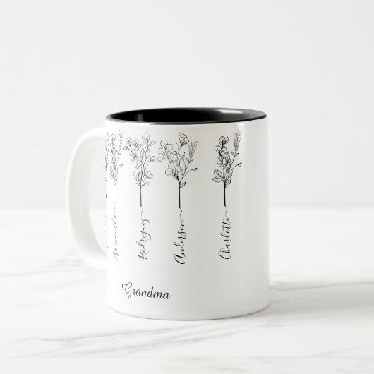 おばあちゃん花のギフトカスタム付き5グランドキッズ名 ツートーンマグカップ (正面左)