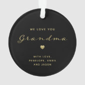 おばあちゃん設立 |フォトハートブラックと金ゴールド オーナメント (裏面)