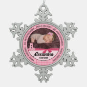 おばあちゃん誇りを持ったピンク新生児モノゴラム スノーフレークピューターオーナメント (正面)
