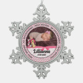 おばあちゃん誇りを持ったモノグラムLピンク新生児写真 スノーフレークピューターオーナメント (正面)