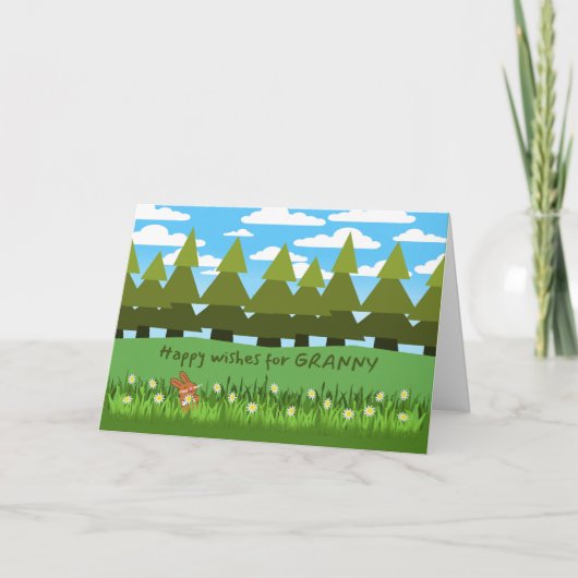 おばあちゃん誕生日かわいいバニーとデイジー カード (正面)