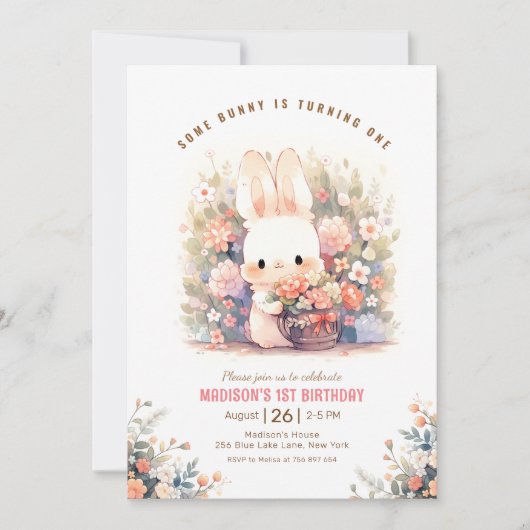 おばあちゃん誕生日の小さなウサギの誕生日 招待状 (正面)