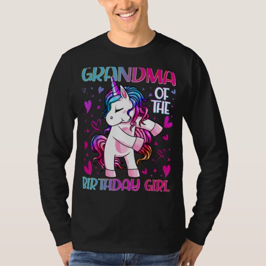 おばあちゃん誕生日ガールフロンユニコーングランフローシング Tシャツ (正面)