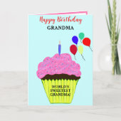 おばあちゃん誕生日ピンクカップケーキ写真 カード (正面)