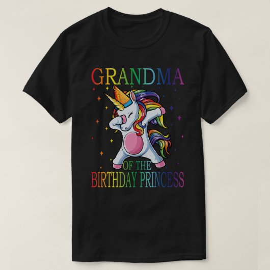 おばあちゃん誕生日プリンセスユニコーン Tシャツ (デザイン正面)