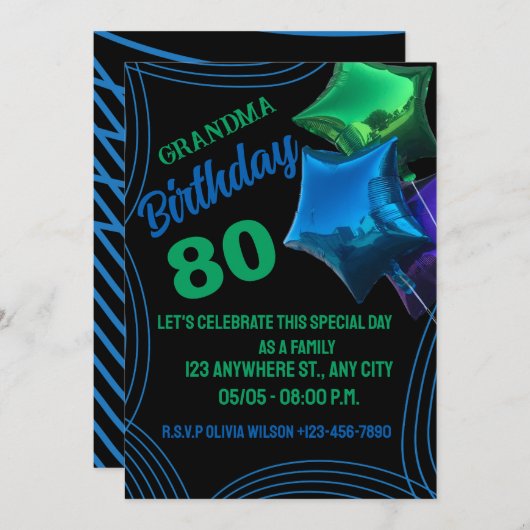 おばあちゃん誕生日招待 招待状 (正面/裏面)