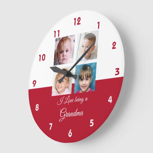 おばあちゃん赤と白の写真を撮るのが大好き ラージ壁時計 (傾斜)