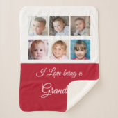 おばあちゃん赤と白の写真コラージュ シェルパブランケット (正面)