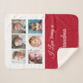 おばあちゃん赤と白の写真コラージュ シェルパブランケット (正面(横))