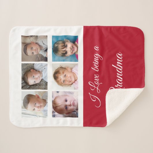 おばあちゃん赤と白の写真コラージュ シェルパブランケット (正面(横))
