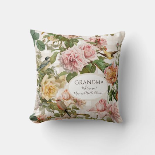 おばあちゃん赤面ピンクローズフローラマザーズデエレガントー クッション (正面)