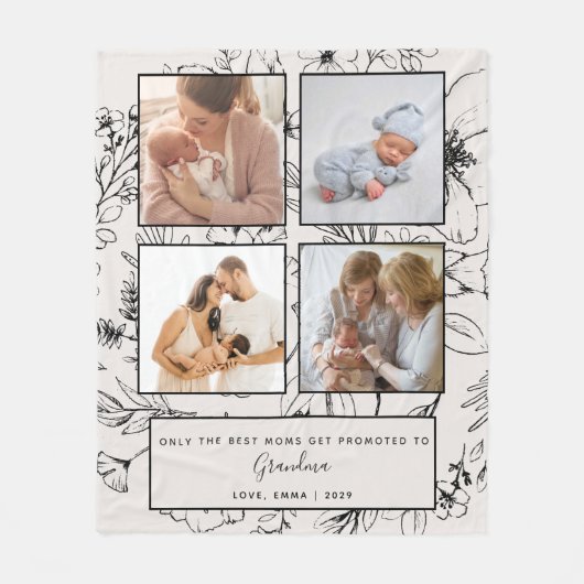 おばあちゃん赤面植物写真コラージュに昇格 フリースブランケット (正面)