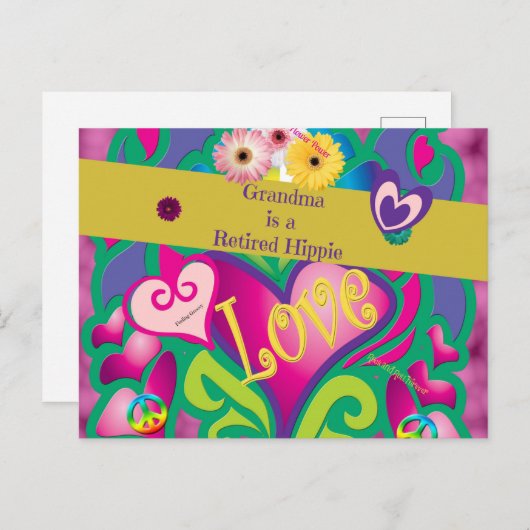 おばあちゃん退職したはヒッピーで可愛くてカラフル ポストカード (正面/裏面)