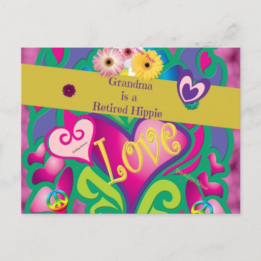 おばあちゃん退職したはヒッピーで可愛くてカラフル ポストカード (正面)