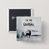 おばあちゃん鹿威厳のあるの水色 缶バッジ (正面&裏面)