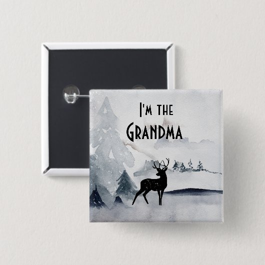 おばあちゃん鹿威厳のあるの水色 缶バッジ (正面&裏面)