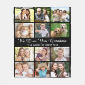 おばあちゃん12フォトコラージブラック フリースブランケット (正面)